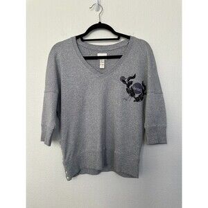 Diesel Y2K V-Neck Sweater Crop Buttons 3/4 Sleeve Floral Gray Vtg Women's Small